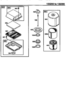 Air Cleaner Assembly Diagram and Parts List for 135200-135299 0001-0013 Briggs and Stratton Engine
